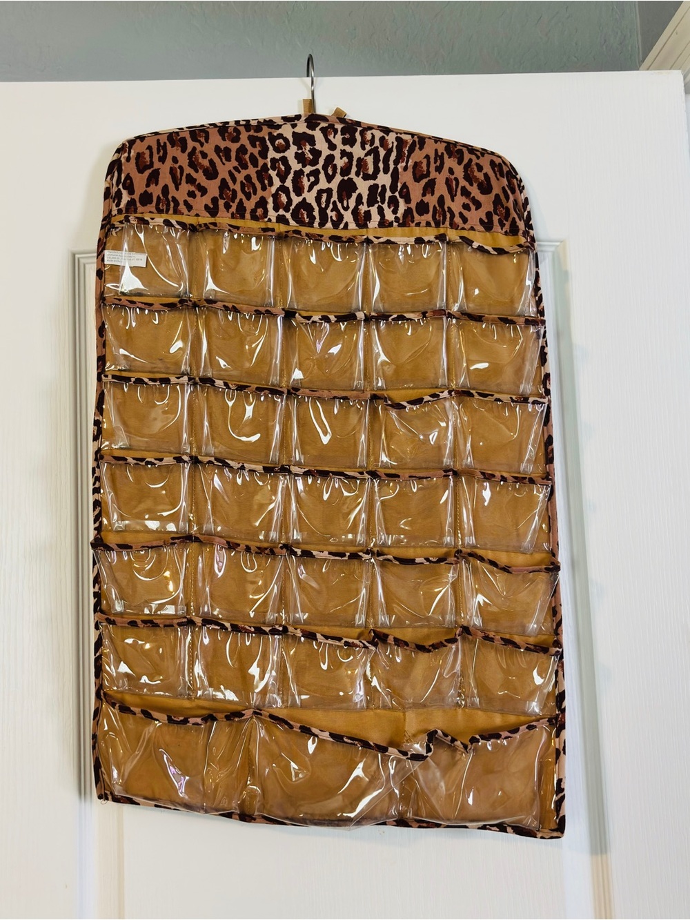 Leopard Print Hanging Jewelry Organizer Earring Storage Pocket Closet Organizer